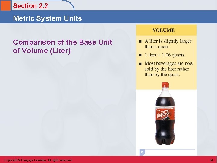 Section 2. 2 Metric System Units Comparison of the Base Unit of Volume (Liter) Section 2. 2 Metric System Units Comparison of the Base Unit of Volume (Liter)