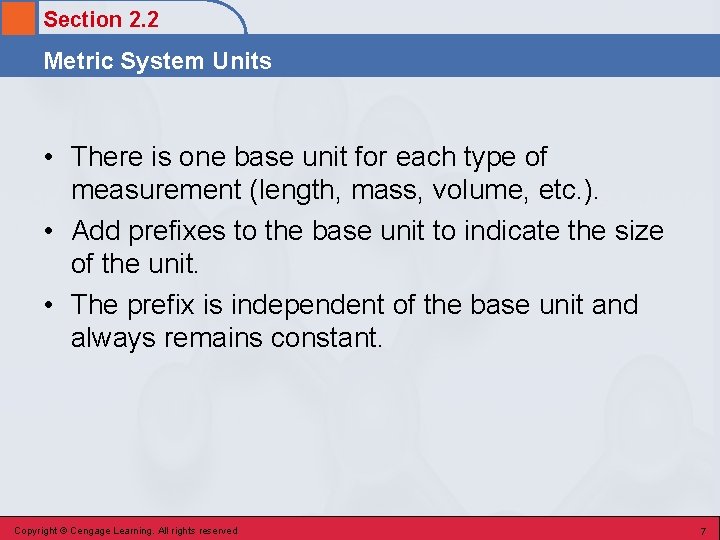 Section 2. 2 Metric System Units • There is one base unit for each Section 2. 2 Metric System Units • There is one base unit for each