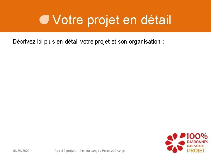 Votre projet en détail Décrivez ici plus en détail votre projet et son organisation