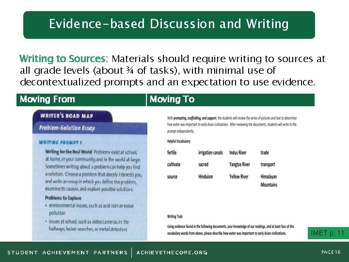 Evidence-based Discussion and Writing to Sources: Materials should require writing to sources at all