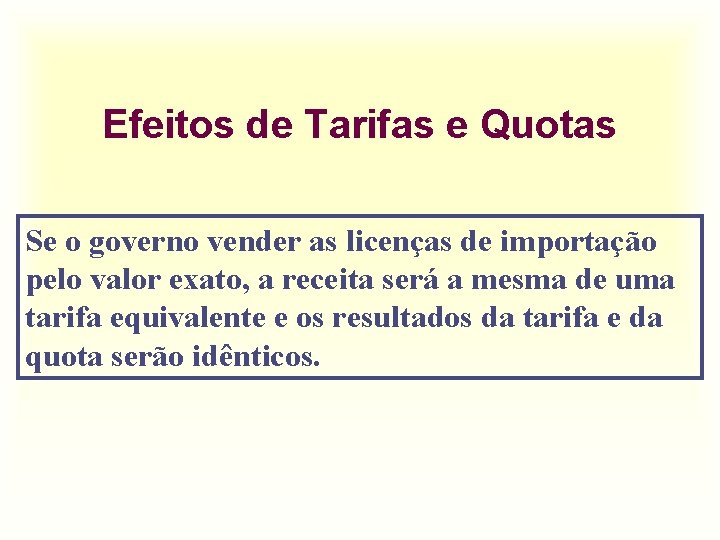 Efeitos de Tarifas e Quotas Se o governo vender as licenças de importação pelo