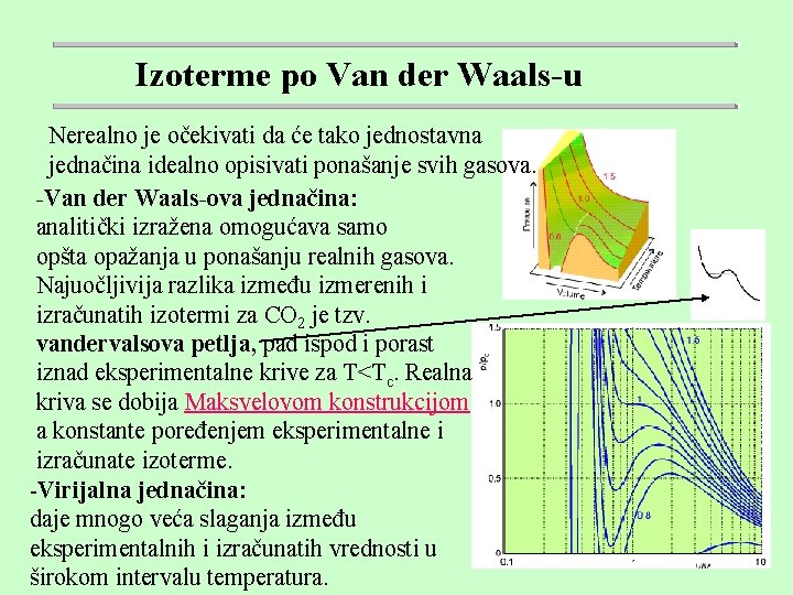 Izoterme po Van der Waals-u Nerealno je očekivati da će tako jednostavna jednačina idealno Izoterme po Van der Waals-u Nerealno je očekivati da će tako jednostavna jednačina idealno