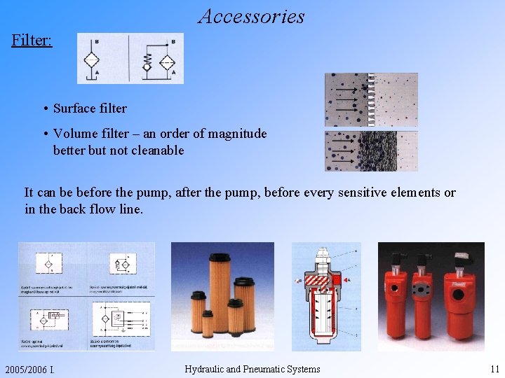 Accessories Filter: • Surface filter • Volume filter – an order of magnitude better