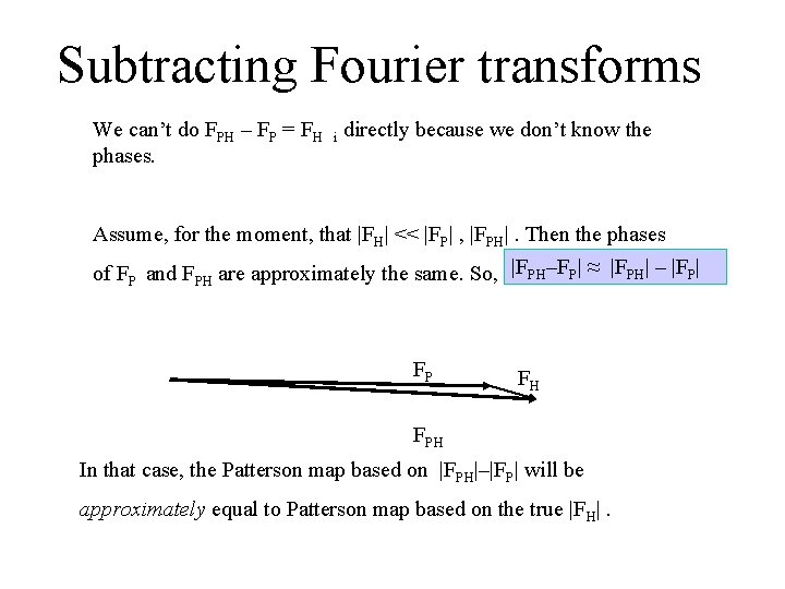 Subtracting Fourier transforms We can’t do FPH – FP = FH i directly because