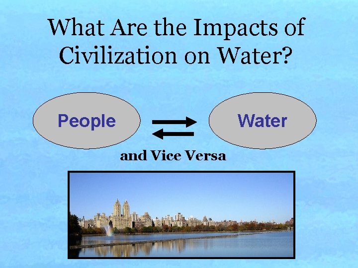 What Are the Impacts of Civilization on Water? People Water and Vice Versa What Are the Impacts of Civilization on Water? People Water and Vice Versa