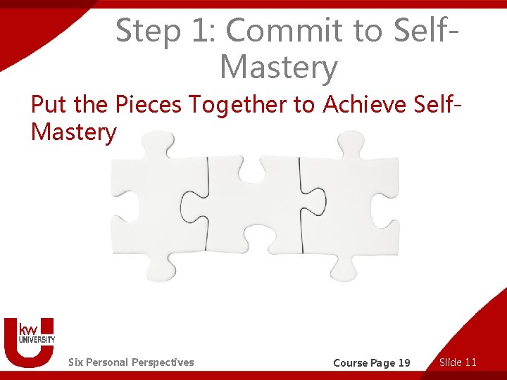 Step 1: Commit to Self. Mastery Put the Pieces Together to Achieve Self. Mastery