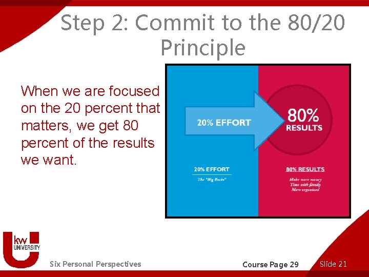 Step 2: Commit to the 80/20 Principle When we are focused on the 20