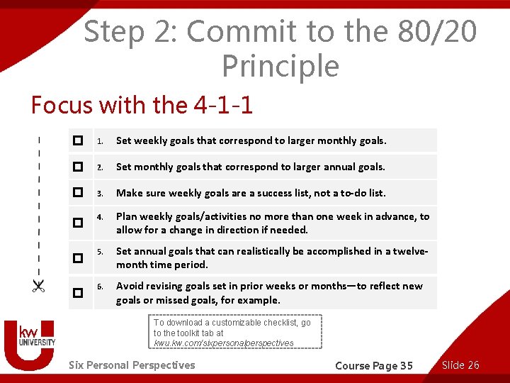 Step 2: Commit to the 80/20 Principle Focus with the 4 -1 -1 1.