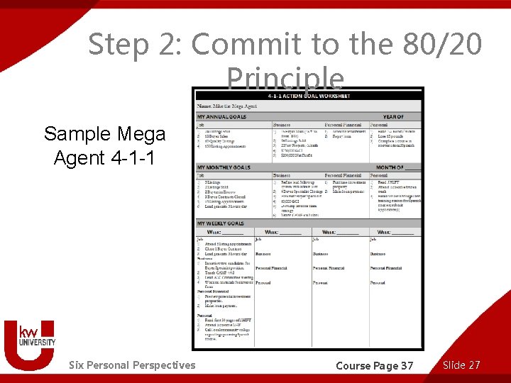 Step 2: Commit to the 80/20 Principle Sample Mega Agent 4 -1 -1 Six