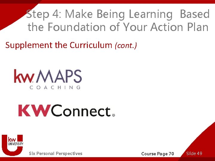 Step 4: Make Being Learning Based the Foundation of Your Action Plan Supplement the