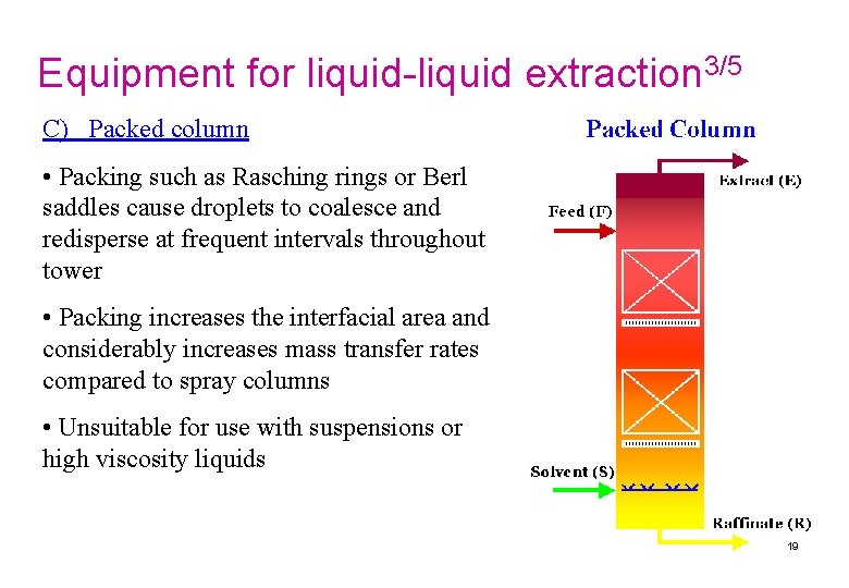 Equipment for liquid-liquid extraction 3/5 C) Packed column • Packing such as Rasching rings