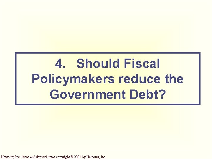 4. Should Fiscal Policymakers reduce the Government Debt? Harcourt, Inc. items and derived items