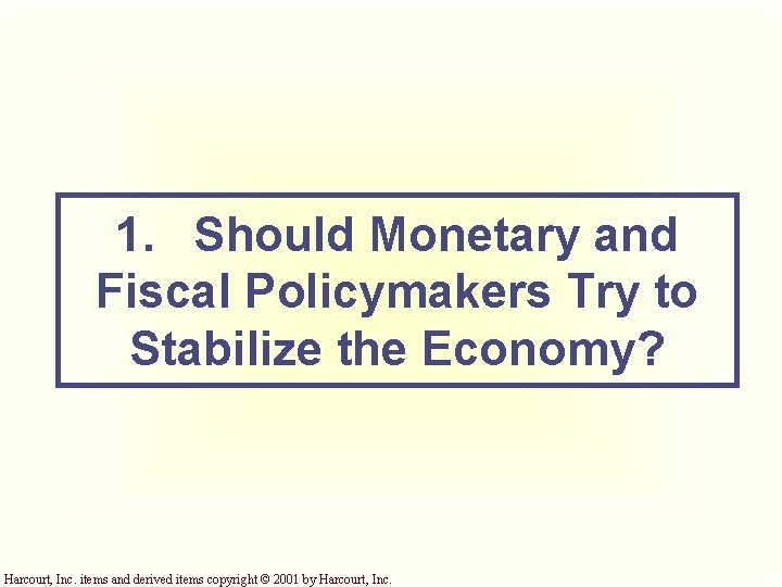 1. Should Monetary and Fiscal Policymakers Try to Stabilize the Economy? Harcourt, Inc. items