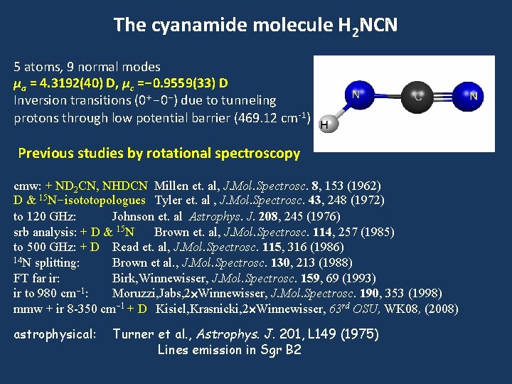 The cyanamide molecule H 2 NCN 5 atoms, 9 normal modes μa = 4.