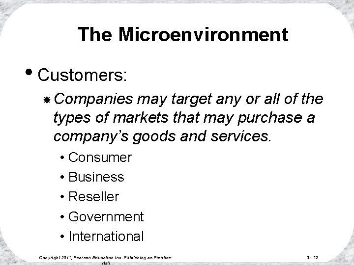 The Microenvironment • Customers: Companies may target any or all of the types of The Microenvironment • Customers: Companies may target any or all of the types of