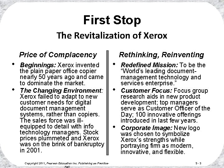 First Stop The Revitalization of Xerox • • Price of Complacency Beginnings: Xerox invented First Stop The Revitalization of Xerox • • Price of Complacency Beginnings: Xerox invented