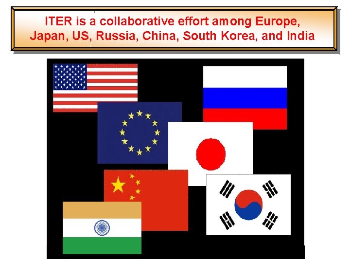 ITER is a collaborative effort among Europe, Japan, US, Russia, China, South Korea, and