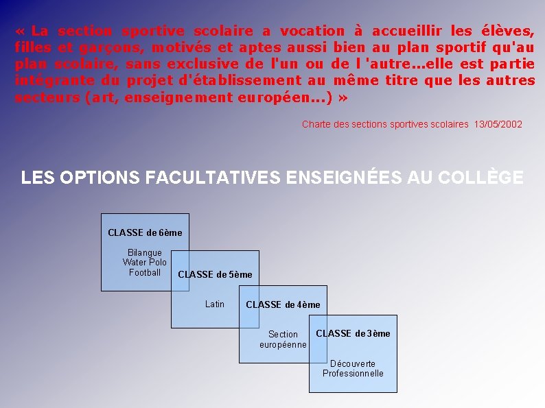  « La section sportive scolaire a vocation à accueillir les élèves, filles et