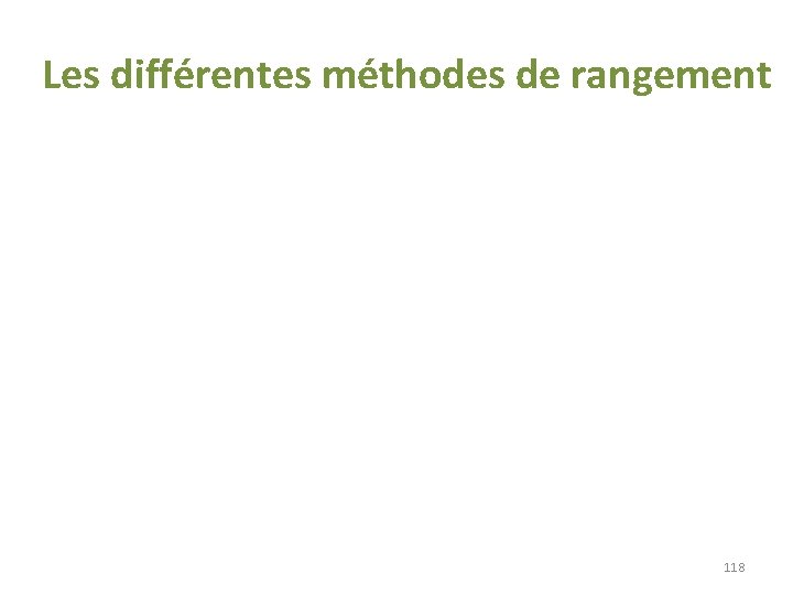 Les différentes méthodes de rangement 118 Les différentes méthodes de rangement 118