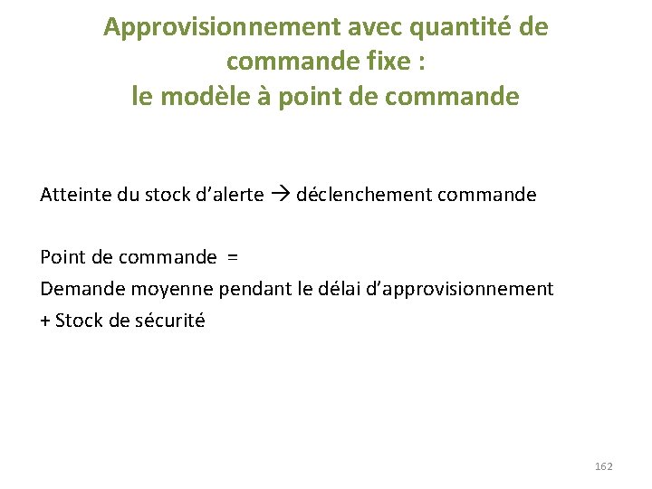 Approvisionnement avec quantité de commande fixe : le modèle à point de commande Atteinte Approvisionnement avec quantité de commande fixe : le modèle à point de commande Atteinte