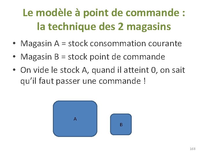 Le modèle à point de commande : la technique des 2 magasins • Magasin Le modèle à point de commande : la technique des 2 magasins • Magasin