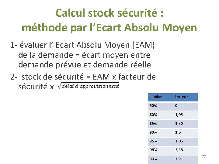 Calcul stock sécurité : méthode par l’Ecart Absolu Moyen 1 - évaluer l’ Ecart Calcul stock sécurité : méthode par l’Ecart Absolu Moyen 1 - évaluer l’ Ecart