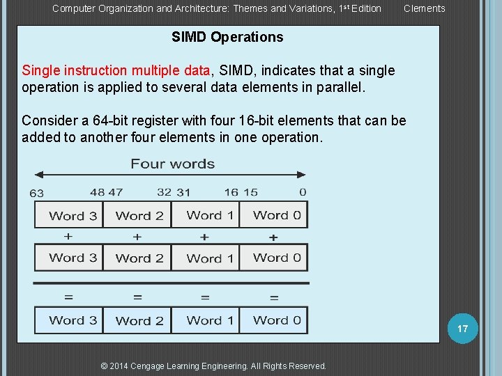 Computer Organization and Architecture: Themes and Variations, 1 st Edition Clements SIMD Operations Single Computer Organization and Architecture: Themes and Variations, 1 st Edition Clements SIMD Operations Single