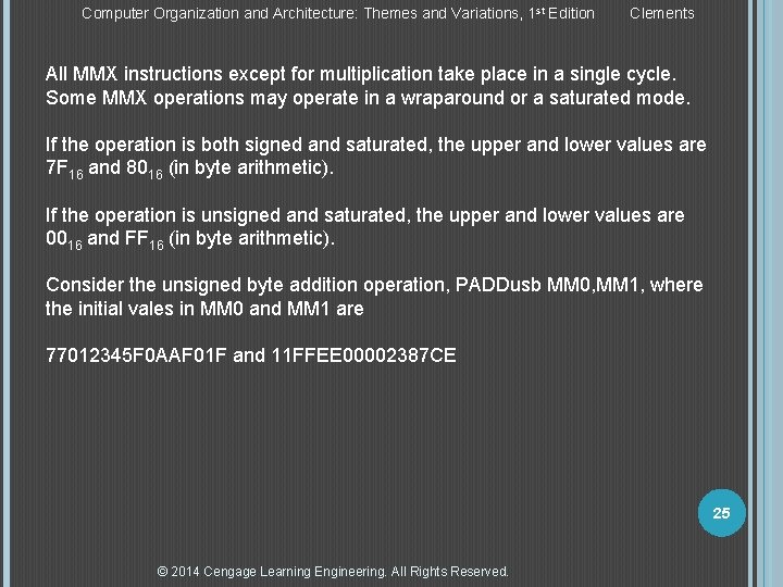 Computer Organization and Architecture: Themes and Variations, 1 st Edition Clements All MMX instructions Computer Organization and Architecture: Themes and Variations, 1 st Edition Clements All MMX instructions