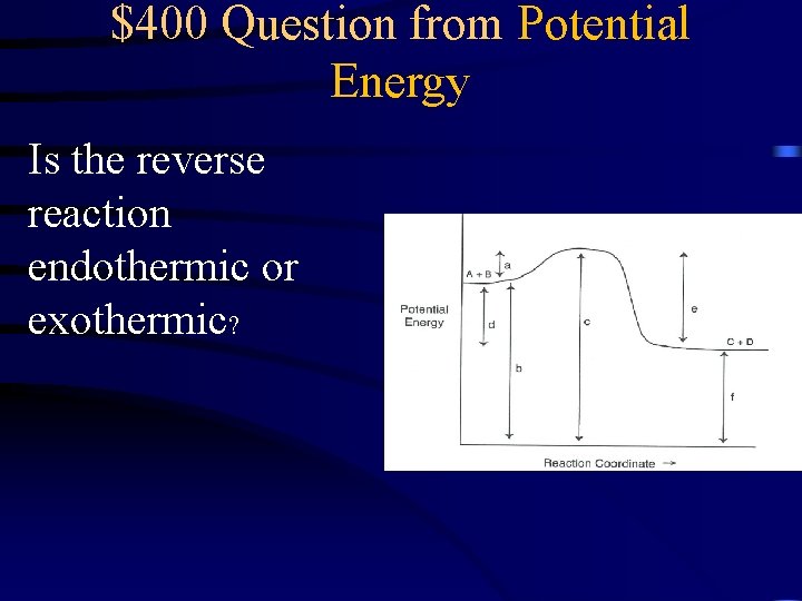 $400 Question from Potential Energy Is the reverse reaction endothermic or exothermic? 