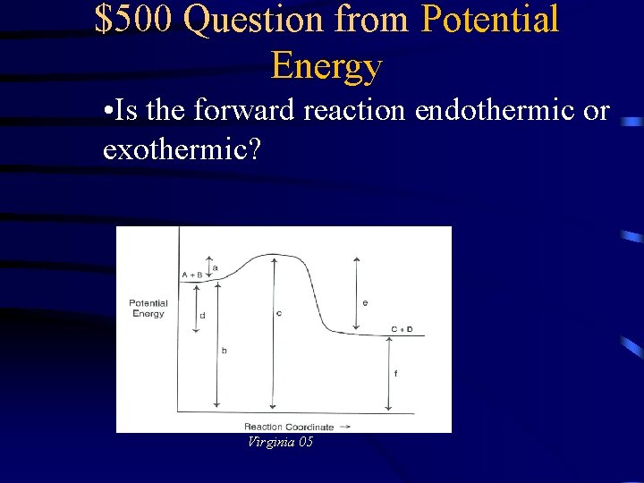 $500 Question from Potential Energy • Is the forward reaction endothermic or exothermic? Virginia