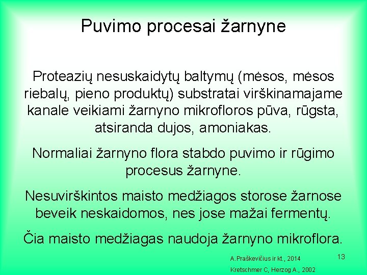 Puvimo procesai žarnyne Proteazių nesuskaidytų baltymų (mėsos, mėsos riebalų, pieno produktų) substratai virškinamajame kanale