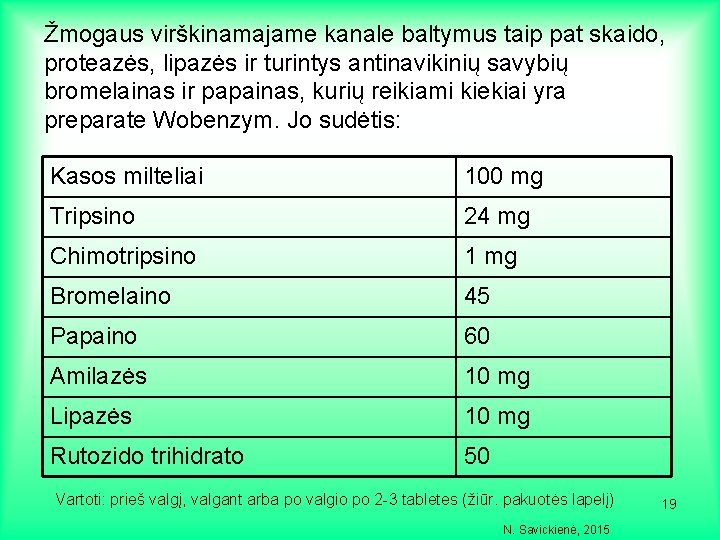 Žmogaus virškinamajame kanale baltymus taip pat skaido, proteazės, lipazės ir turintys antinavikinių savybių bromelainas