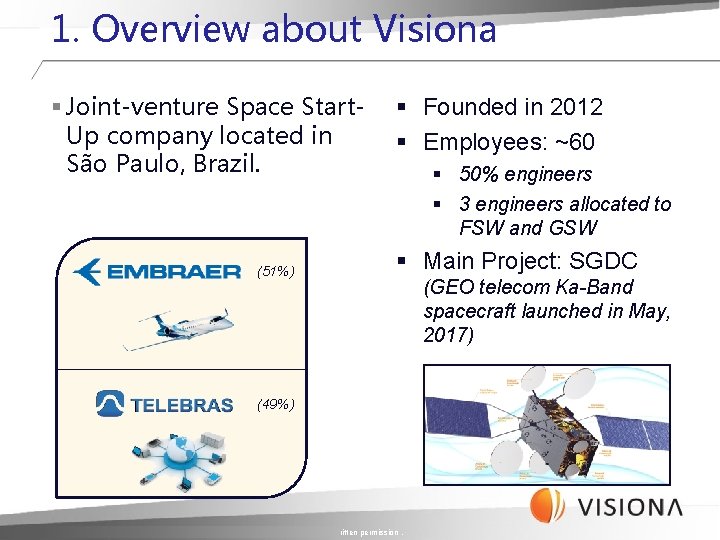1. Overview about Visiona § Joint-venture Space Start. Up company located in São Paulo, 1. Overview about Visiona § Joint-venture Space Start. Up company located in São Paulo,