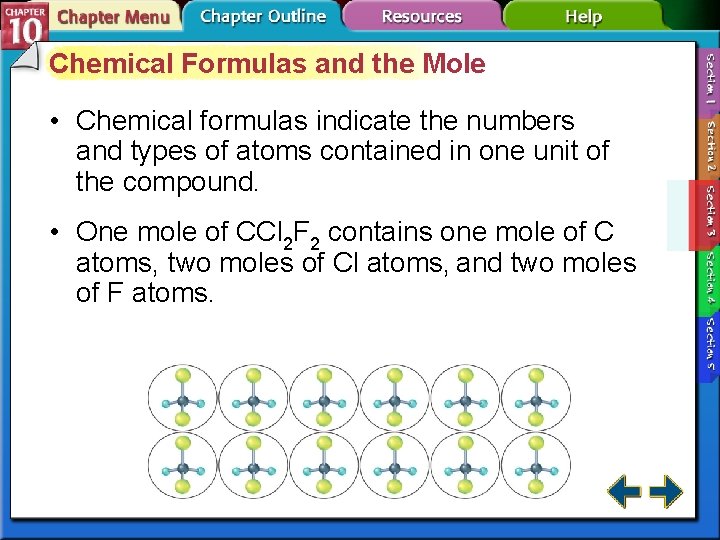 Chemical Formulas and the Mole • Chemical formulas indicate the numbers and types of Chemical Formulas and the Mole • Chemical formulas indicate the numbers and types of