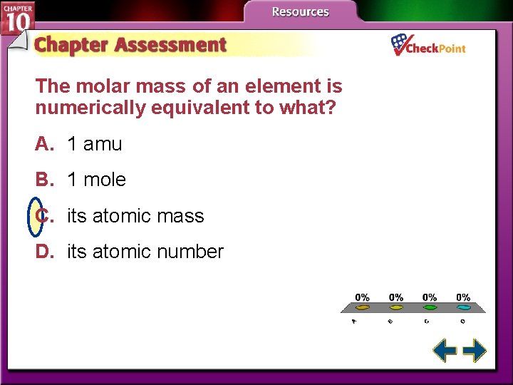 The molar mass of an element is numerically equivalent to what? A. 1 amu The molar mass of an element is numerically equivalent to what? A. 1 amu