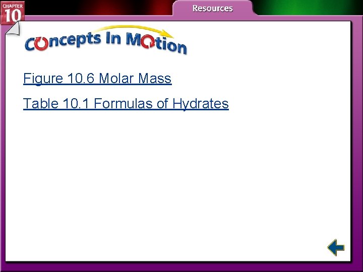 Figure 10. 6 Molar Mass Table 10. 1 Formulas of Hydrates Figure 10. 6 Molar Mass Table 10. 1 Formulas of Hydrates