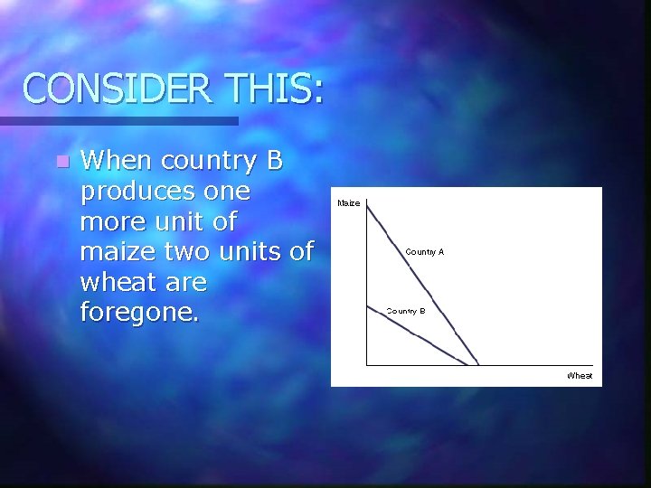 CONSIDER THIS: n When country B produces one more unit of maize two units