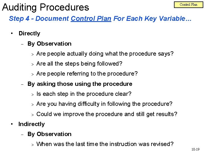Auditing Procedures Control Plan Step 4 - Document Control Plan For Each Key Variable…