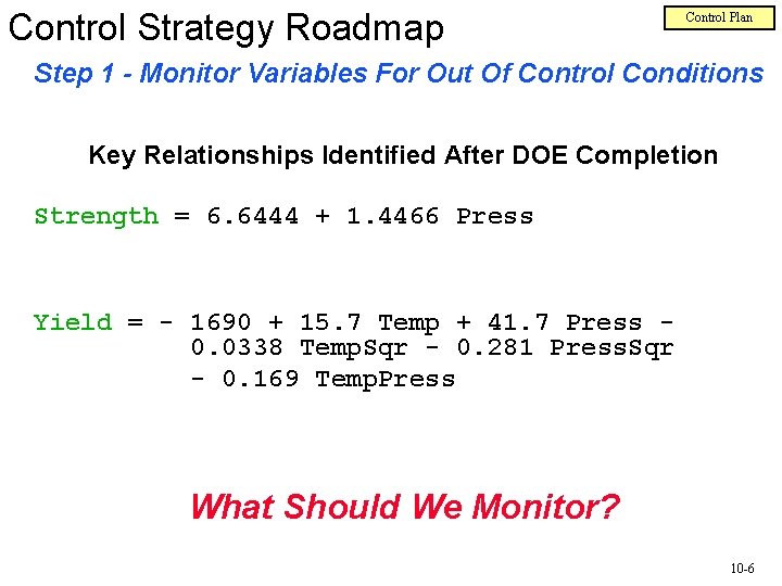 Control Strategy Roadmap Control Plan Step 1 - Monitor Variables For Out Of Control