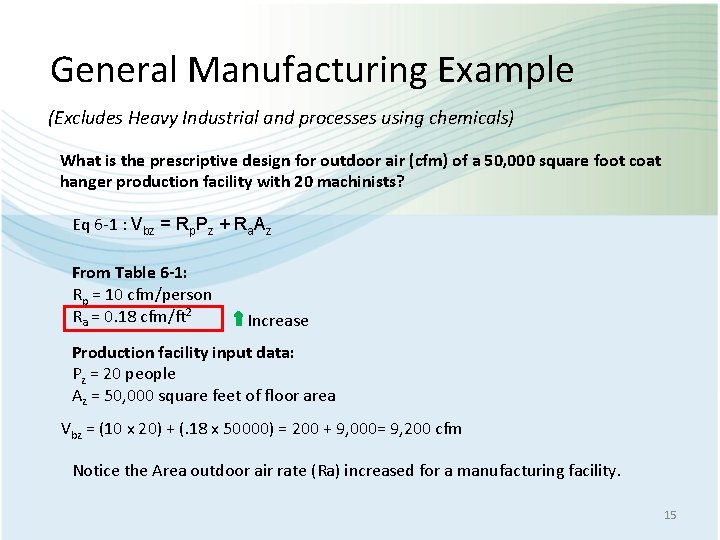 General Manufacturing Example (Excludes Heavy Industrial and processes using chemicals) What is the prescriptive