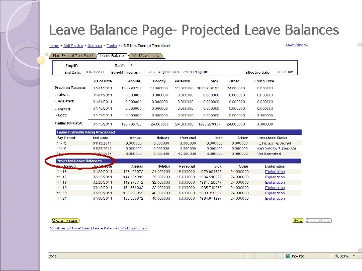 Leave Balance Page- Projected Leave Balances 