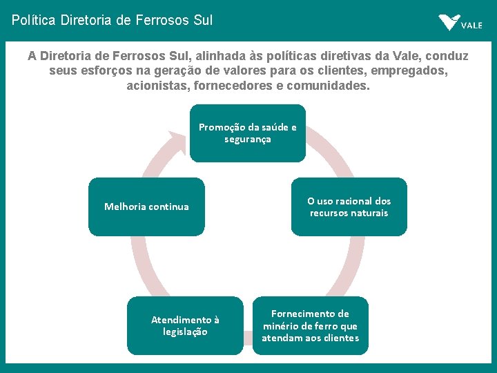 Política Diretoria de Ferrosos Sul A Diretoria de Ferrosos Sul, alinhada às políticas diretivas