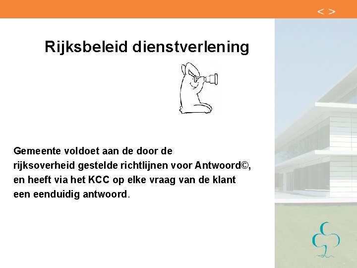 Rijksbeleid dienstverlening Gemeente voldoet aan de door de rijksoverheid gestelde richtlijnen voor Antwoord©, en