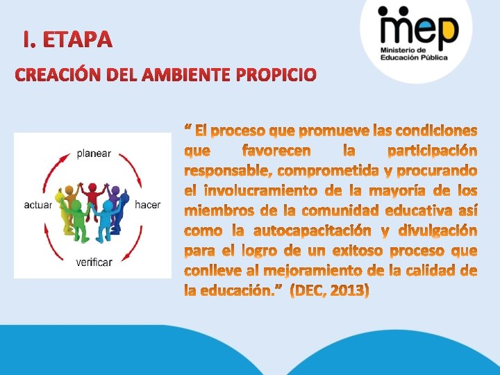 I. ETAPA CREACIÓN DEL AMBIENTE PROPICIO I. ETAPA CREACIÓN DEL AMBIENTE PROPICIO