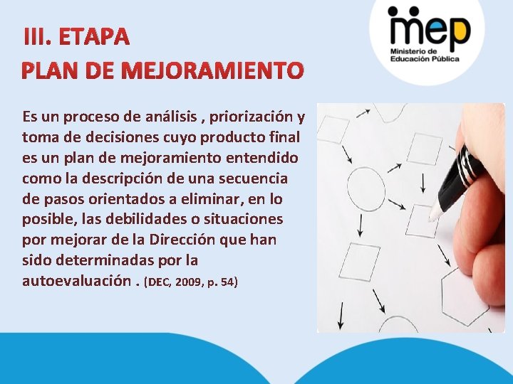 III. ETAPA PLAN DE MEJORAMIENTO Es un proceso de análisis , priorización y toma III. ETAPA PLAN DE MEJORAMIENTO Es un proceso de análisis , priorización y toma