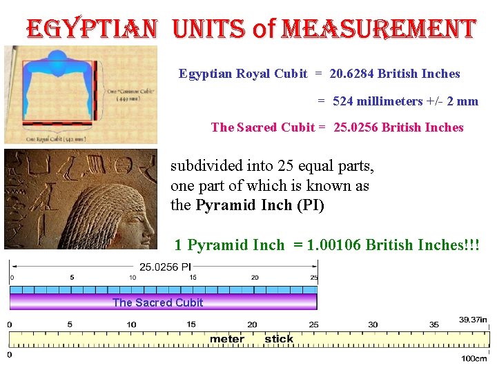 EGYPTIAN units of measurement Egyptian Royal Cubit = 20. 6284 British Inches = 524