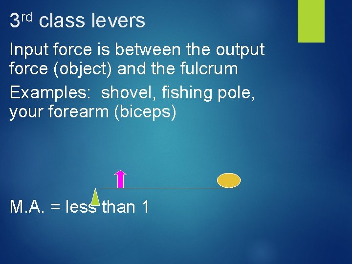 rd 3 class levers Input force is between the output force (object) and the