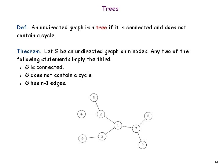 Trees Def. An undirected graph is a tree if it is connected and does Trees Def. An undirected graph is a tree if it is connected and does
