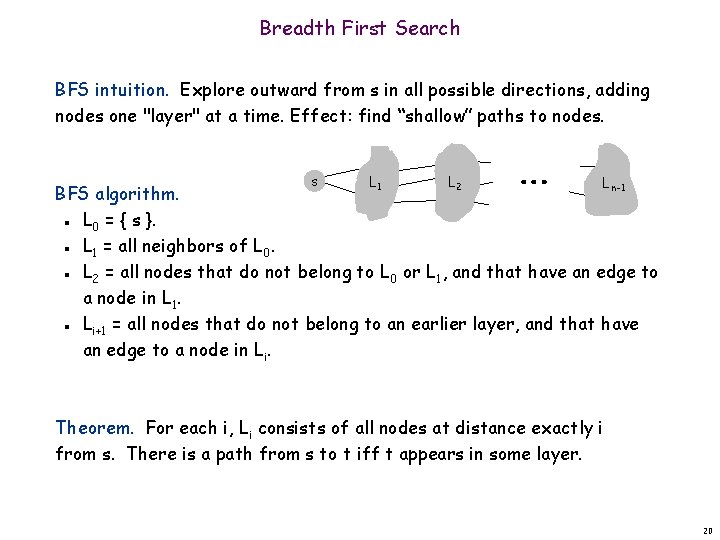 Breadth First Search BFS intuition. Explore outward from s in all possible directions, adding Breadth First Search BFS intuition. Explore outward from s in all possible directions, adding