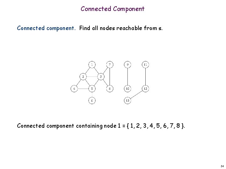 Connected Component Connected component. Find all nodes reachable from s. Connected component containing node Connected Component Connected component. Find all nodes reachable from s. Connected component containing node